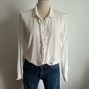 San Francisco - White  long sleeve Blouse with Ruffle detail - 3/25$